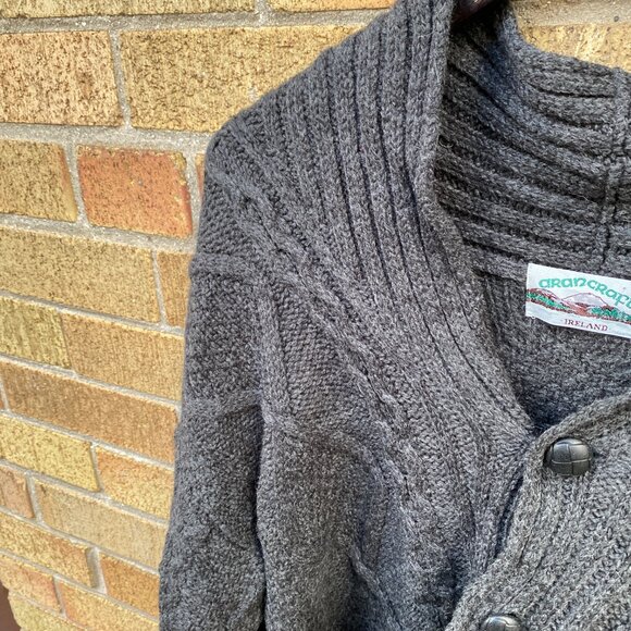 Aran Crafts Merino Wool Cable Knit Cardigan Sweater Gray XL MADE IN IRELAND - Picture 7 of 10